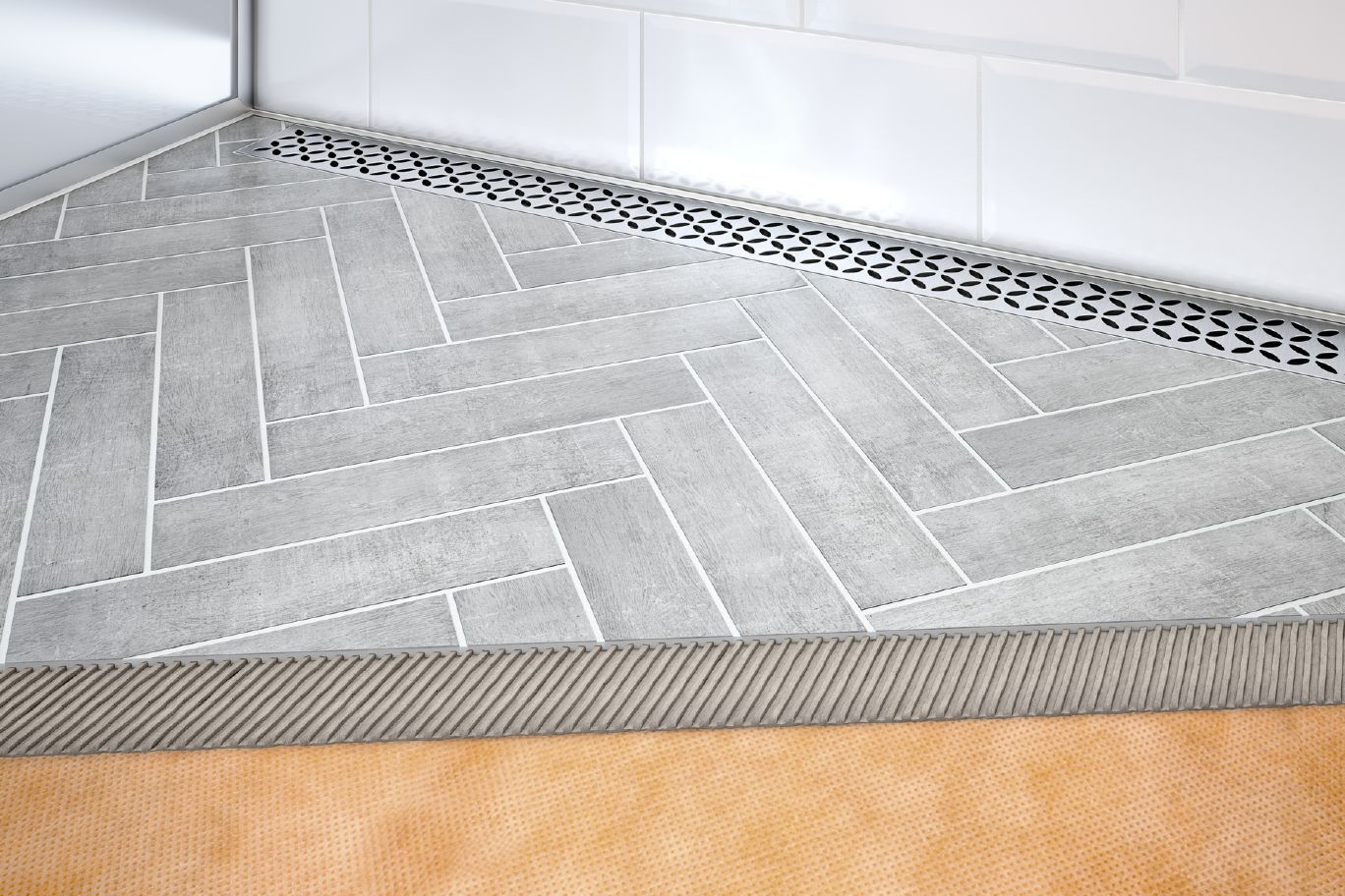 SCHLUTER SYSTEMSSCHLUTER SYSTEMS Schluter®-KERDI-SHOWER-LT/-LTS Prefabricated sloped shower trays designed for KERDI-LINE linear drain 39" X 39" (100 cm X 100 cm)SCHLUTER SYSTEMS Schluter®-KERDI-SHOWER-LT/-LTS Prefabricated sloped shower trays designed for KERDI-LINE linear drain