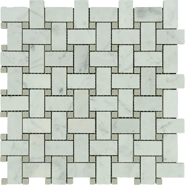 Arizona TileARIZONA TILE Bianco Carrara Bianco CarraraBasketweave w/Grey Dot MeshPolishedARIZONA TILE Bianco Carrara