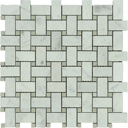 Arizona TileARIZONA TILE Bianco Carrara Bianco CarraraBasketweave w/Grey Dot MeshPolishedARIZONA TILE Bianco Carrara