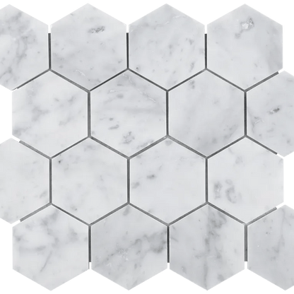 Arizona TileARIZONA TILE Bianco Carrara Bianco CarraraHex 3 x 3 MeshHonedARIZONA TILE Bianco Carrara