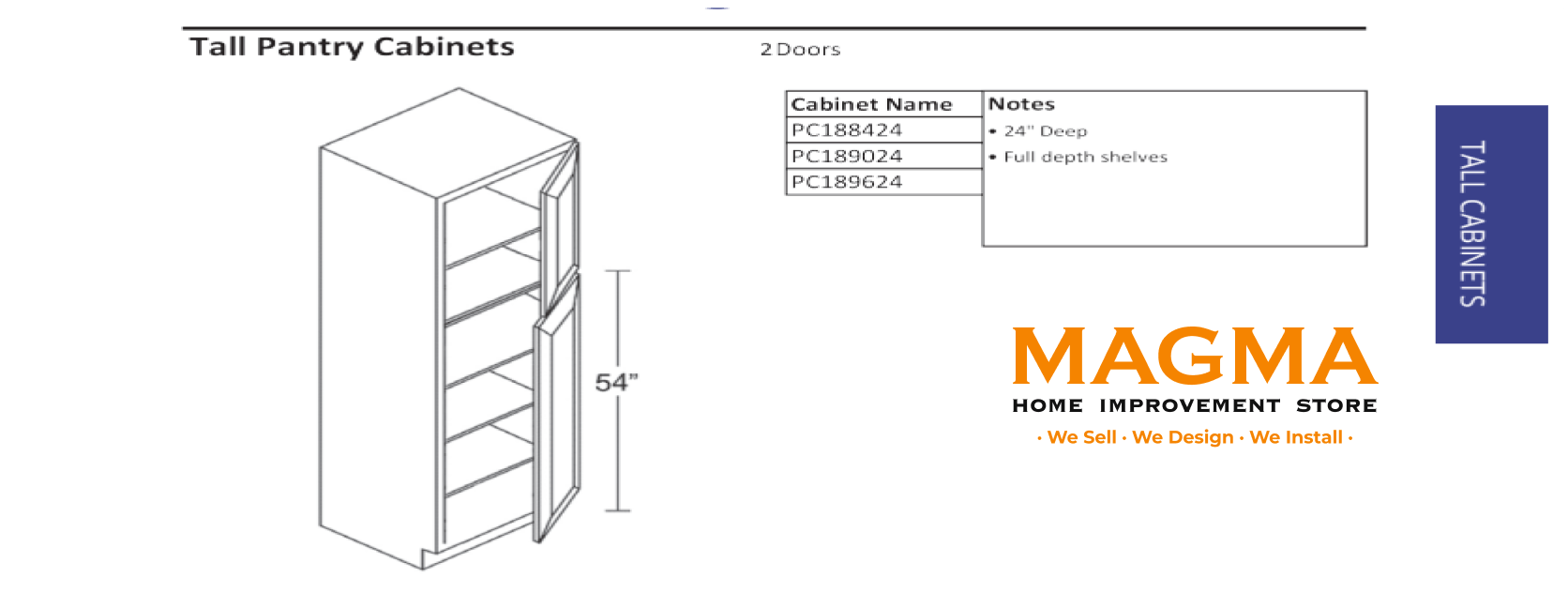 Highland CabinetsTall Pantry Cabinets, 2 Doors - Shaker Kitchen Cabinet WhitePC188424Tall Pantry Cabinets, 2 Doors - Shaker Kitchen Cabinet