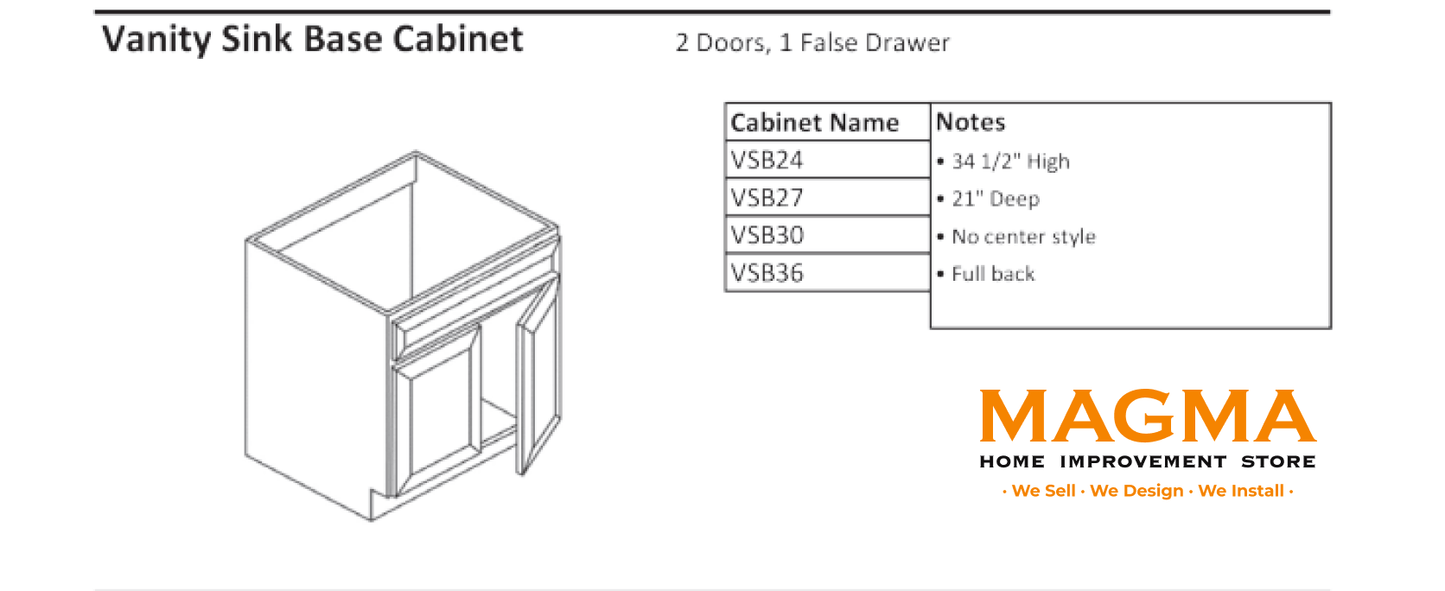 Highland CabinetsVanity Sink Base Cabinet, 2 Doors, 1 False Drawer - Shaker Kitchen Cabinet WhiteVSB24Vanity Sink Base Cabinet, 2 Doors, 1 False Drawer - Shaker Kitchen Cabinet