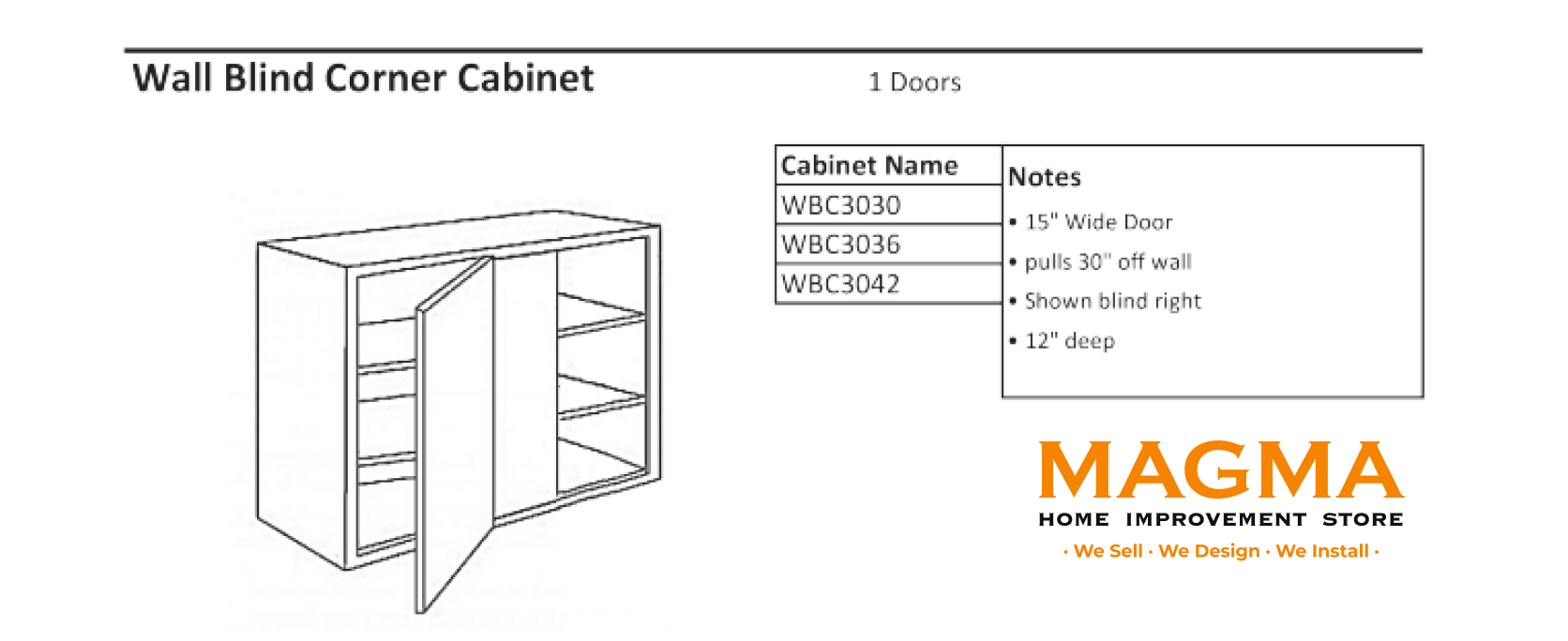 Highland CabinetsWall Blind Corner Cabinet , 1 Door - Shaker Kitchen Cabinet WhiteWBC3030Wall Blind Corner Cabinet , 1 Door - Shaker Kitchen Cabinet