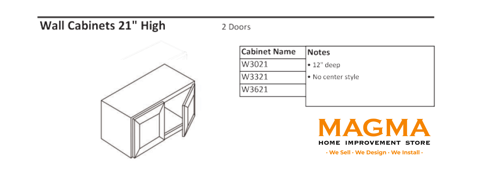 Highland CabinetsWall Cabinets 21" High, 2 Doors - Shaker Kitchen Cabinet WhiteW3021Wall Cabinets 21" High, 2 Doors - Shaker Kitchen Cabinet