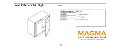 Highland CabinetsWall Cabinets 24" High, 2 Doors - Shaker Kitchen Cabinet WhiteW3024Wall Cabinets 24" High, 2 Doors - Shaker Kitchen Cabinet