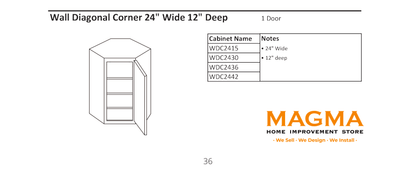 Highland CabinetsWall Diagonal Corner 24" Wide 12" Deep , 1 Door - Shaker Kitchen Cabinet WhiteWDC2415Wall Diagonal Corner 24" Wide 12" Deep , 1 Door - Shaker Kitchen Cabinet