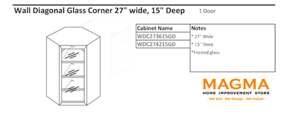 Highland CabinetsWall Diagonial Glass Corner 27" Wide, 15" Deep, 1 Door - Shaker Kitchen Cabinet WhiteWDC273615GDWall Diagonial Glass Corner 27" Wide, 15" Deep, 1 Door - Shaker Kitchen Cabinet