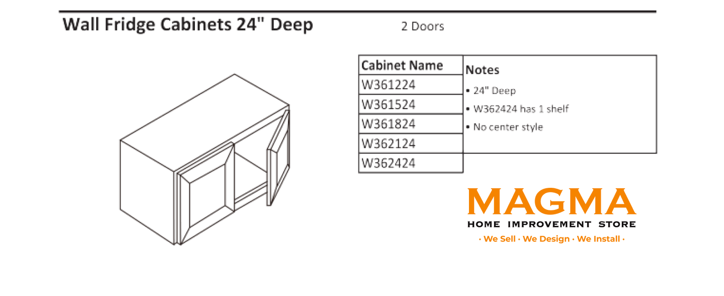 Highland CabinetsWall Fridge Cabinets 24" Deep, 2 Doors - Shaker Kitchen Cabinet WhiteW361224Wall Fridge Cabinets 24" Deep, 2 Doors - Shaker Kitchen Cabinet