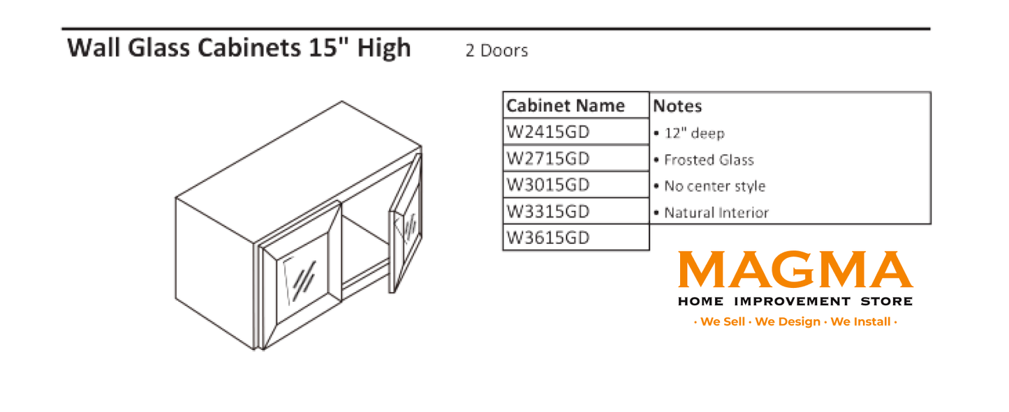 Highland CabinetsWall Glass Cabinets 15" High, 2 Doors - Shaker Kitchen Cabinet WhiteW2415GDWall Glass Cabinets 15" High, 2 Doors - Shaker Kitchen Cabinet