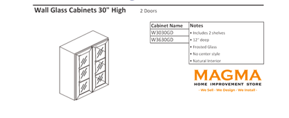 Highland CabinetsWall Glass Cabinets 30" High, 2 Doors - Shaker Kitchen Cabinet WhiteW3030GDWall Glass Cabinets 30" High, 2 Doors - Shaker Kitchen Cabinet