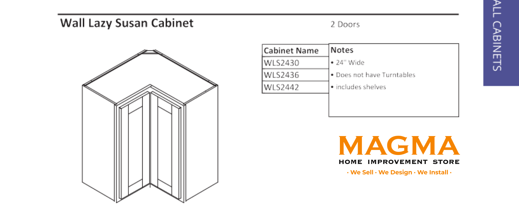 Highland CabinetsWall Lazy Susan Cabinet , 2 Doors - Shaker Kitchen Cabinet WhiteWLS2430Wall Lazy Susan Cabinet , 2 Doors - Shaker Kitchen Cabinet